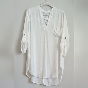 Lush White Blouse with Buttoned Sleeves